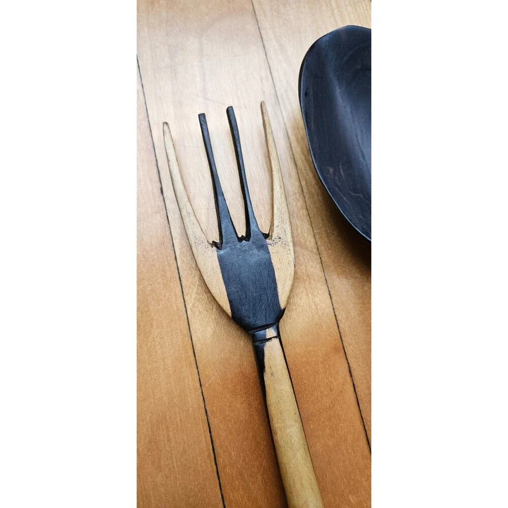 Handcarved Ebony and Ivory Wooden Hut Salad Servers from Mali